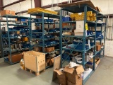 LOT OF ADJUSTABLE METAL SHELVING SECTIONS (7), blue in color, contents not included