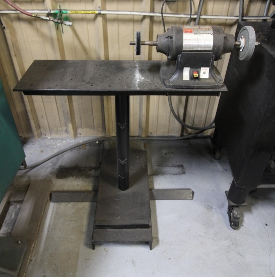 VARIABLE SPEED BUFFER, DAYTON MDL. 4TJ95B, 8" dia., w/ dual grinder pedestal