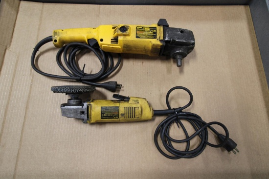 LOT OF CORDED RIGHT ANGLE GRINDERS (2), DEWALT, (1) Mdl. DW849 & (1) Mdl. DW402