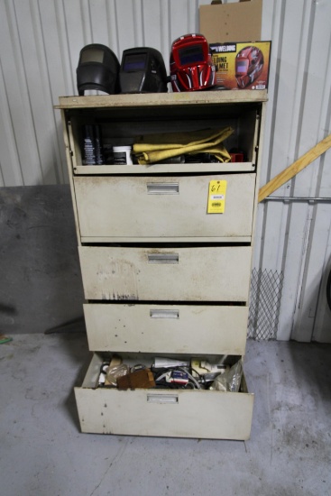 LOT OF WELDING & GRINDING SUPPLIES, w/ 4-drawer lateral file cabinet