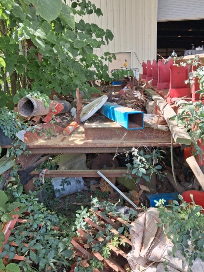 WELDING TABLE, approx. 6' x 20' x 1" thk., (Note: contents not included)