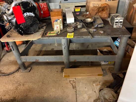 WELDING TABLE, approx. 4' x 5' x 1" thk. (Note: contents not included)