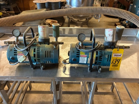 LOT OF VACUUM PUMPS (2), GAST MDL. 1023-P152A-SQ608X, 10 PSI