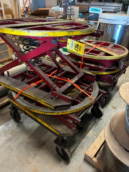 LOT OF SCISSOR LIFT TABLE/ PALLET POSITIONER, SOUTHWORTH, approx. 44" dia., (2) rolling & (2)