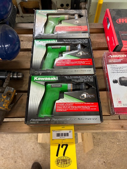 LOT OF PNEUMATIC REVERSIBLE AIR DRILLS (3), KAWASAKI MDL. 840775, 3/8" drive, unused