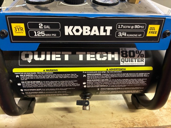 PORTABLE AIR COMPRESSOR, KOBALT MDL. 3300243, 2-gal., appears to be unused w/ Commercial Electric