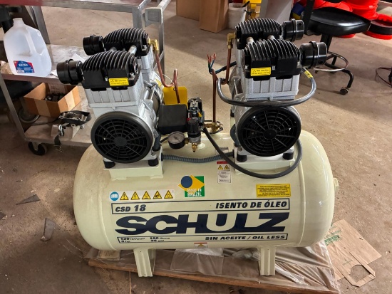 OIL FREE AIR COMPRESSOR, SCHULZ MDL. CSD18, appears to be unused