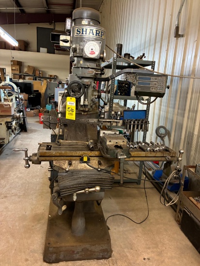 VERTICAL TURRET MILL, 9 X 42 SHARP MDL. L.M.V, Mill Mate Acu-Rite DRO, longitudinal pwr. feed,