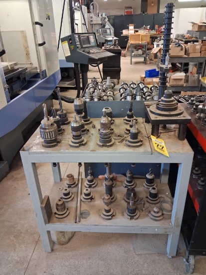 LOT OF CAT 50 TOOL HOLDERS & TOOLING, w/ tool setter & table
