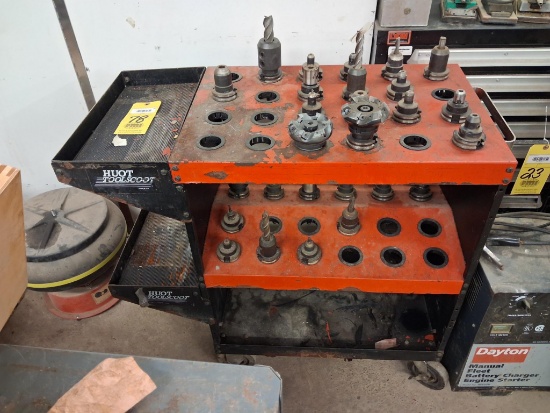 LOT OF CAT 40 TOOL HOLDERS & TOOLING, w/ Huot ToolScoot rolling cart