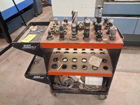 LOT OF CAT 40 TOOL HOLDERS & TOOLING, w/ Huot ToolScoot rolling cart