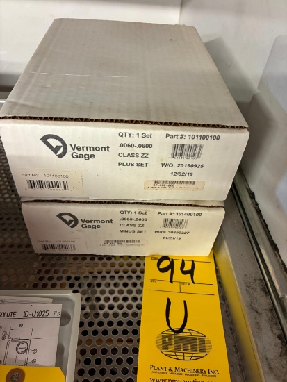 LOT OF PIN GAGE SETS (2): (1) Vermont .0060/.0600 class ZZ plus & (1) Vermont .0065/.0605 class ZZ