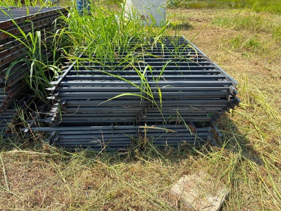 LOT OF STEEL POWDER-COATED FENCING, approx. 8'L. x 5' ht., w/ equal number of fence post, approx.