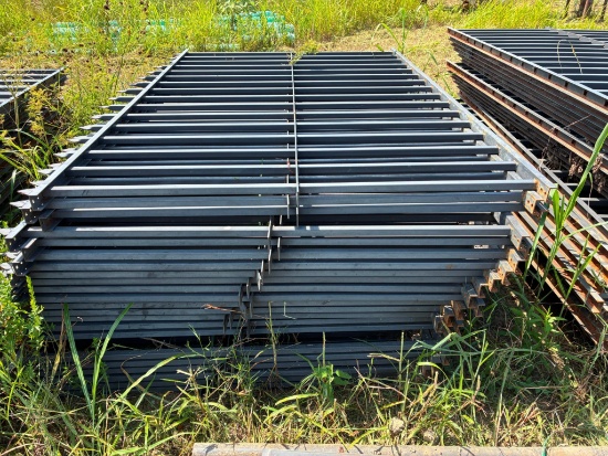 LOT OF STEEL POWDER-COATED FENCING, approx. 8'L. x 5'ht., w/ equal number of fence post, approx.