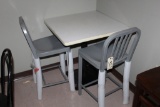 Table W/ 2 Metal Chairs table is 30 X 30