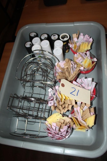 Tub of Napkin Holders & Condiment Cups