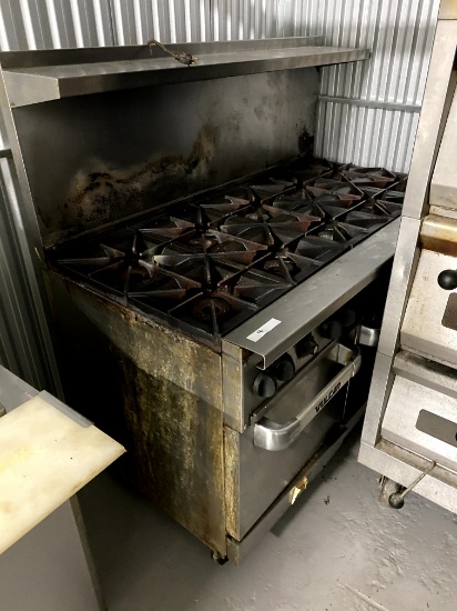 Vulcan 10 Burner Natural Gas Range w/ 1 Standard Oven & 1 Convection Oven, Working When Removed!