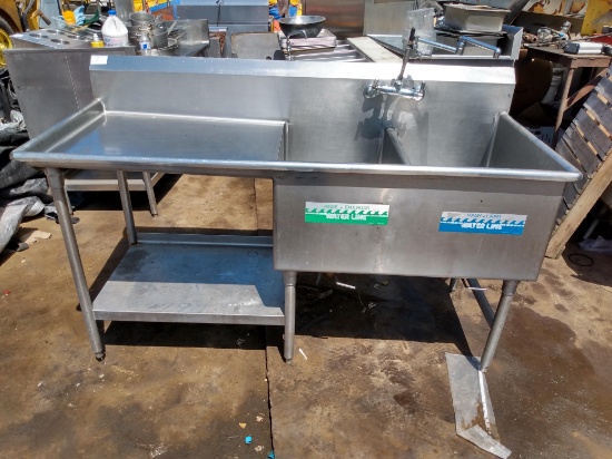 Two Bay Stainless Steel Sink w/ Left Drainboard & Under Shelf