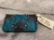 Unused P & G Black and Turquoise Tooled 3 Comp. Wallet w. Handle