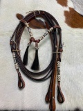 Unused Leather Headstall and Reins with Raw Hide and Horse Hair