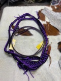 Qty (2) Unused Purple Nylon Reins w. Leather Under Over Whip