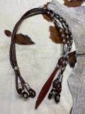 Unused Braided Leather Reins and Whip w. Leather Tail