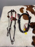 Qty (1) Unused Leather Navajo Pattern Pony Head Stall, Reins and Breast Collar Set (Pink)