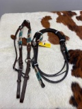 Qty (1) Unused Leather Navajo Pattern Pony Head Stall, Reins and Breast Collar Set (Teal)