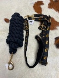 Qty (2) Unused Horse Nylon Halter w. Lead (Black Horse Prayer)