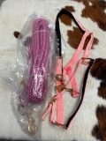 Qty (2) Unused Nylon Horse Halter and Horse Hair Lunge Line (Pink Running Horse)