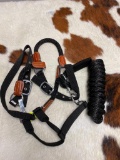Qty (2) Unused Nylon and Leather Horse Halter and Lead Set (Black)