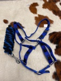 Qty (2) Unused Nylon Horse Halter and Lead Set (Black and Blue)