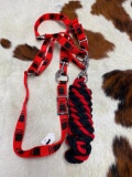 Qty (2) Unused Nylon Horse Halter and Lead Set (Black and Red)