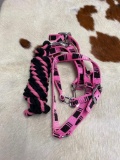 Qty (2) Unused Nylon Horse Halter and Lead Set (Black and Pink)