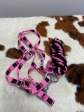 Qty (2) Unused Nylon Horse Halter and Lead Set (Black and Pink)