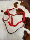 Qty (1) Unused Leather and Nylon Break-Away Horse Halter (Red)