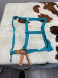 Qty (1) Unused Nylon w. Leather Strap Break-Away Horse Halter (Turquoise)
