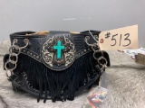 Unused Montana West Black Fringed Turquoise Cross Purse