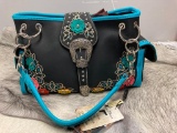 Unused Montana West Black and Teal Floral Carry and Conceal Purse