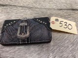 Unused P & G Black Tooled 3 Comp. Wallet w. Handle