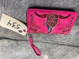 Unused P & G Pink Steer Skull 3 Comp. Wallet w. Handle