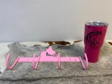 Qty (2) Unused Pink 24 oz. 'Horse' Tumbler w. Metal Hooks