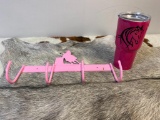 Qty (2) Unused Pink 24 oz. Stainless 'Horse' Tumbler w. Metal Hooks