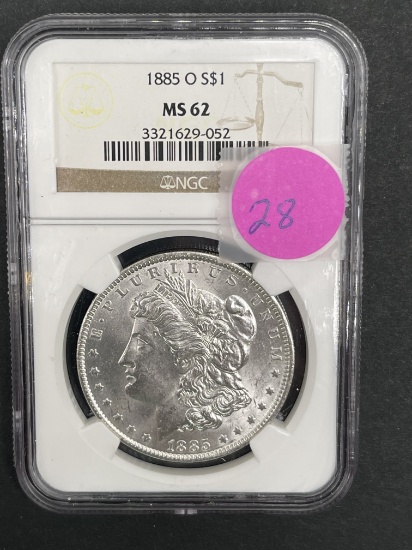 1885 O Morgan Dollar MS62, NGC Grade