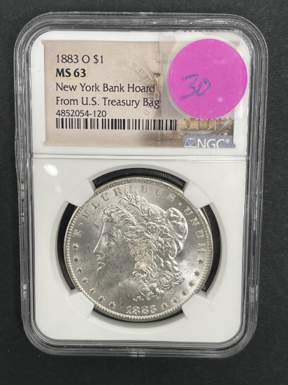 1883 O Morgan Dollar MS 63, NGC Grade From US Treasury Bag