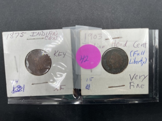 1875, 1903 Indian Head Cents