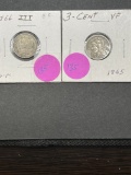 1865, 1866 Nickel Three Cent Piece