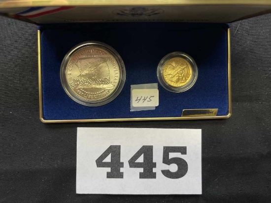 1987 P Silver Dollar unc., 1987 W 5 Dollar Gold pc. Proof Const. Bicentenni