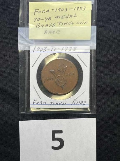 V8 Ford 1903-1933 30 year medal brass token coin, rare