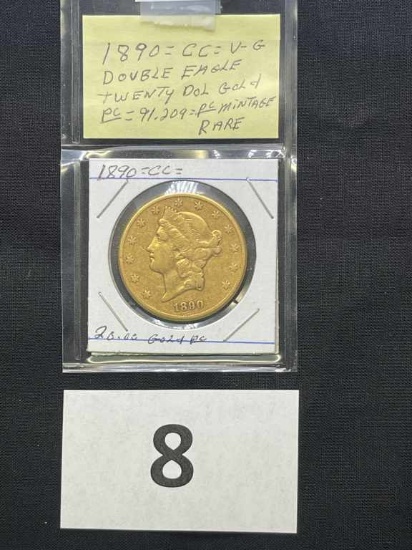 1890 cc Carson City Twenty Dollar Double Eagle Gold Piece, VG Rare
